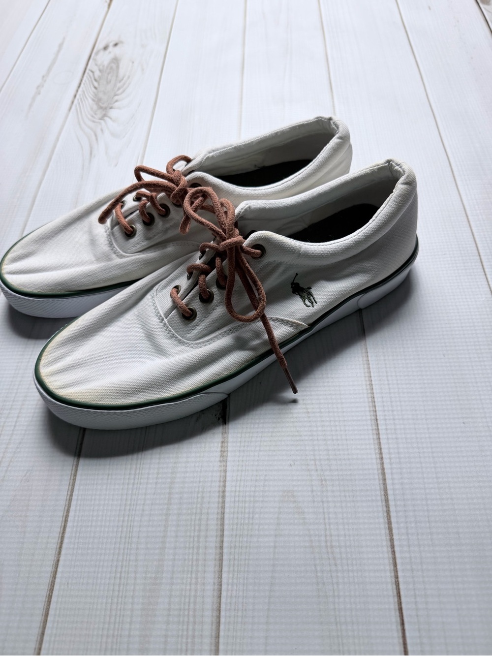 Polo by Ralph Lauren White Canvas Boat Shoes with Brown Laces size 9D - Picture 3 of 8
